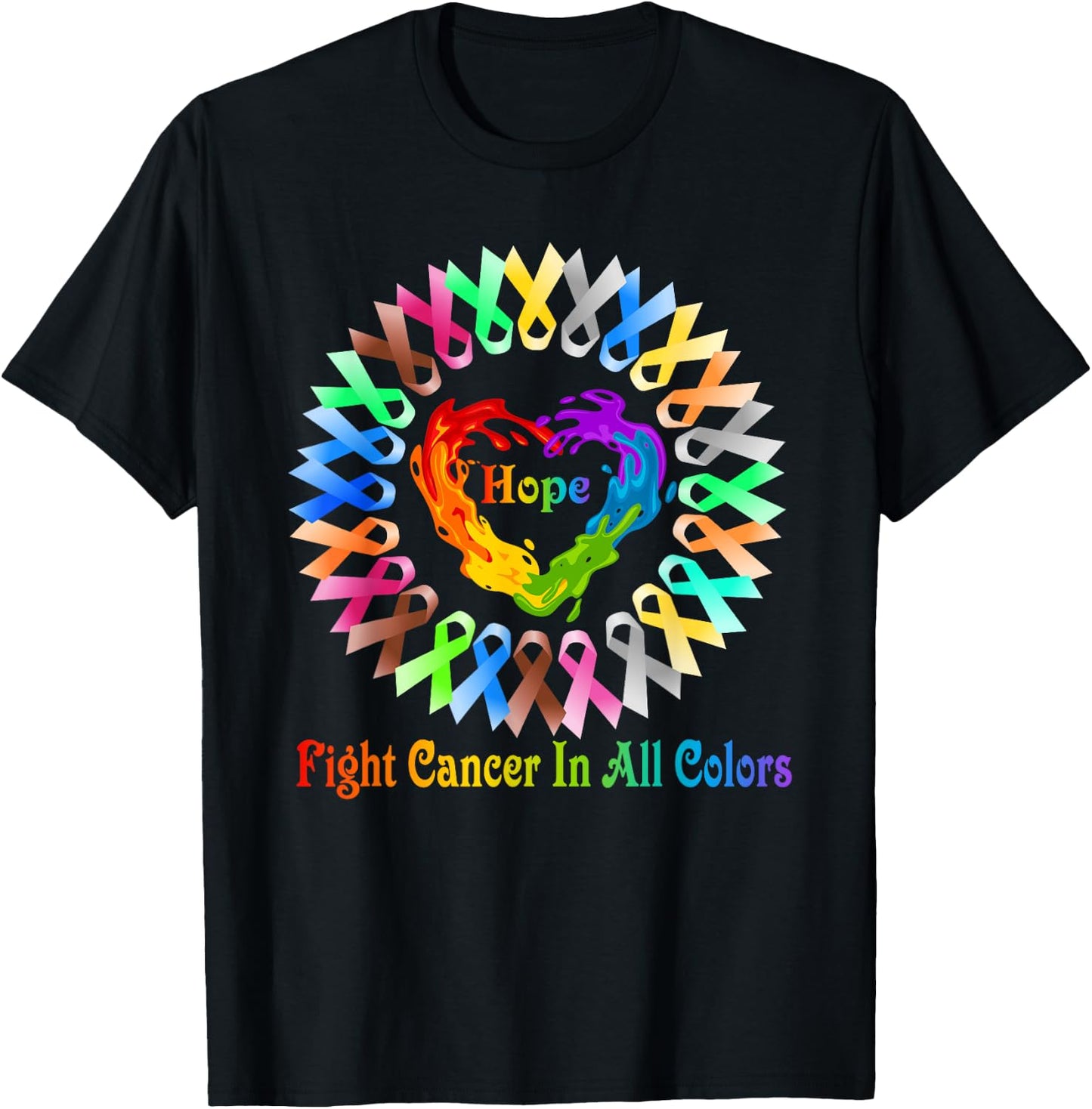Fight Cancer In All Color Feather Breast Cancer Awareness T-Shirt - T-Shirt | Black