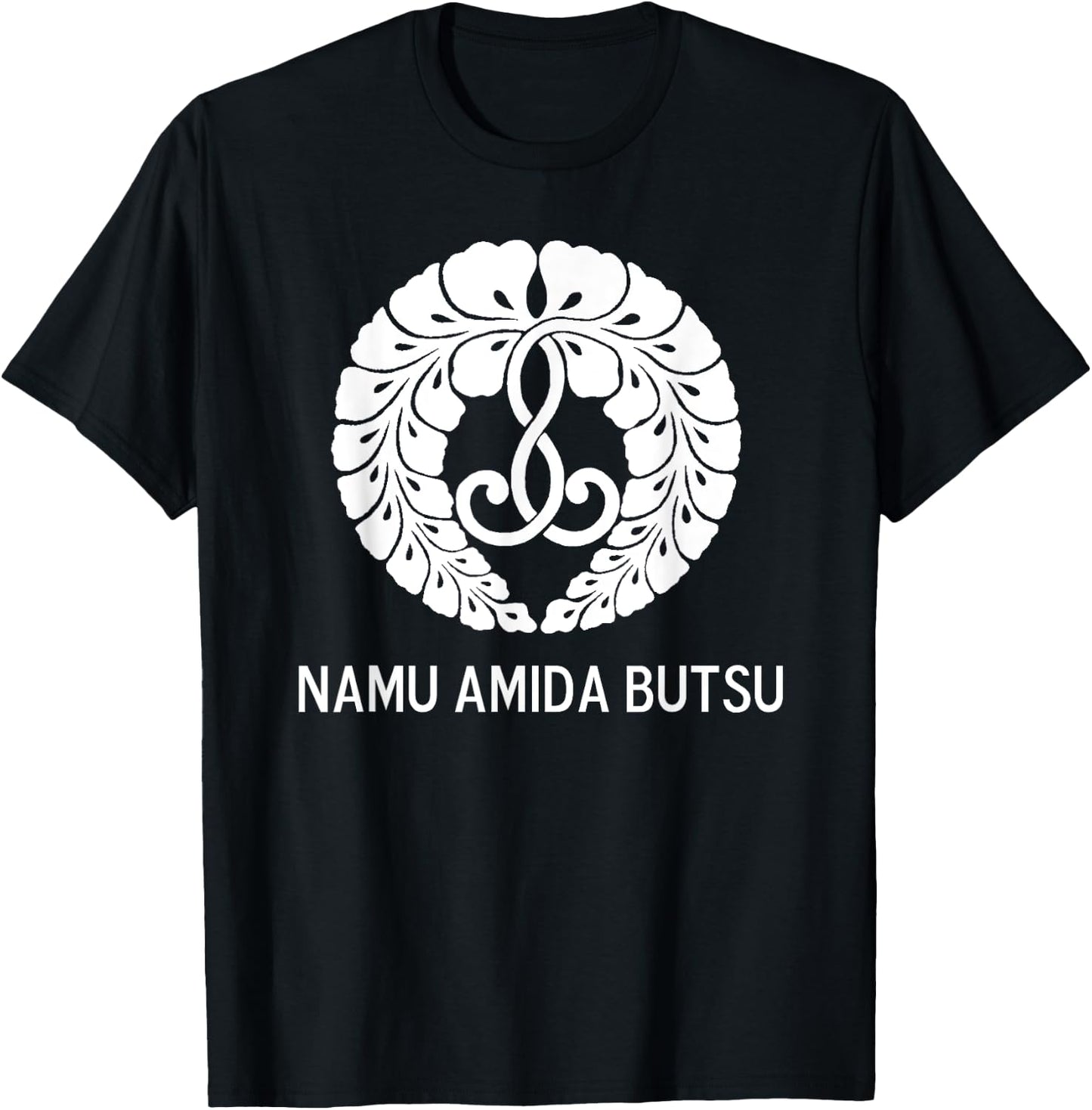 Wisteria Crest - Namu Amida Butsu - Design by Borgman T-Shirt - T-Shirt | Black