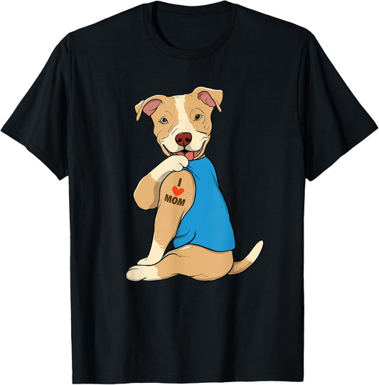 I Love Mom - Tattoo Pitbull Lover Dog Owner Canine Lover T-Shirt - T-Shirt | Black