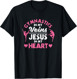 Gymnastics In My Veins Jesus In My Heart Christian Gymnast T-Shirt - T-Shirt | Black