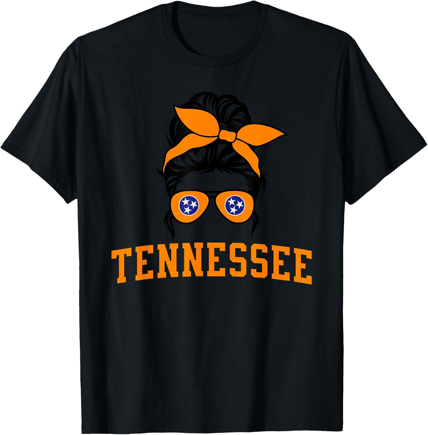 Tennessee State Women's Kids TN Orange Fan Messy Bun Hair T-Shirt - T-Shirt | Black