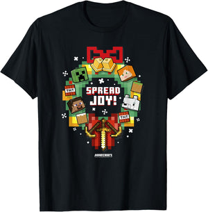 Minecraft Christmas Wreath Spread Joy T-Shirt - T-Shirt | Black