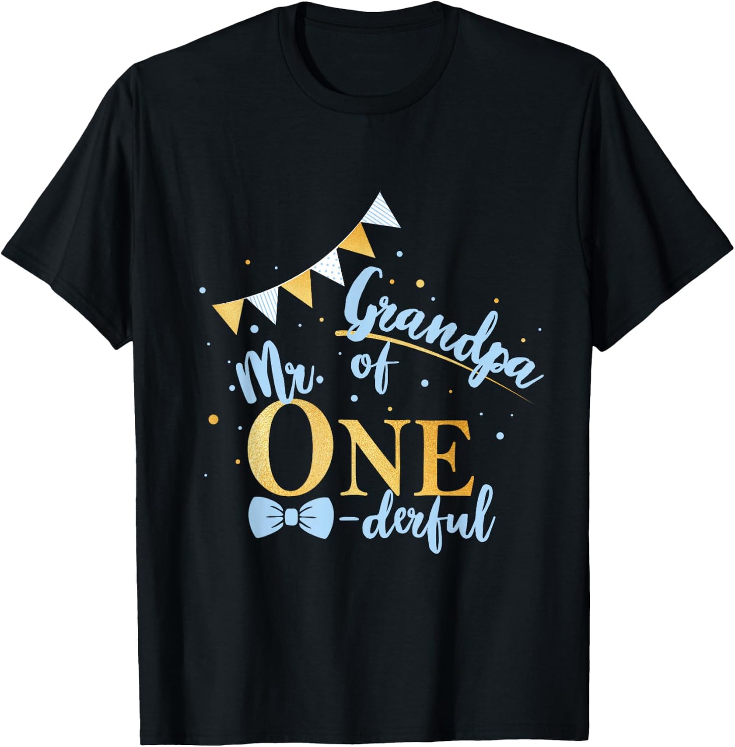Grandpa Of Mr One-derful Party Blue-Gold Boy 1st Birthday T-Shirt - T-Shirt | Black
