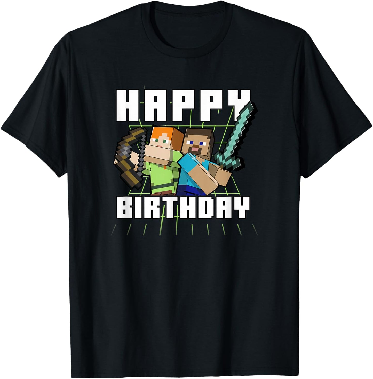 Minecraft Alex & Steve Happy Birthday T-Shirt - T-Shirt | Black
