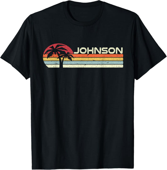 Johnson Surname 80s 90s Vintage Sunset with Palm Trees T-Shirt - T-Shirt | Black
