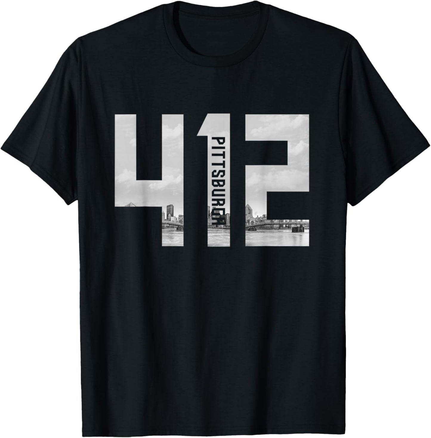 Vintage Pittsburgh Pennsylvania 412 Area Code Skyline T-Shirt - T-Shirt | Black