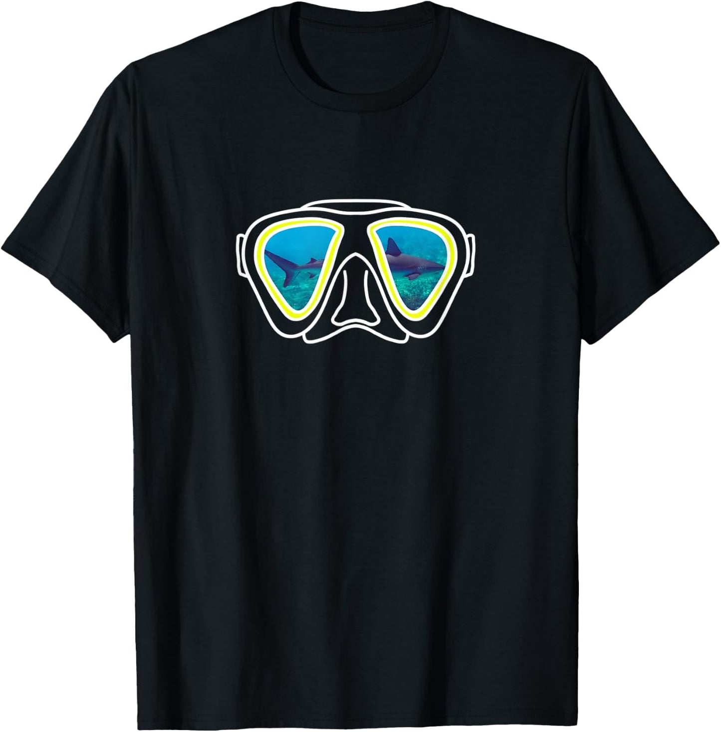 Diving mask diving goggles sea shark photo T-Shirt - T-Shirt | Black