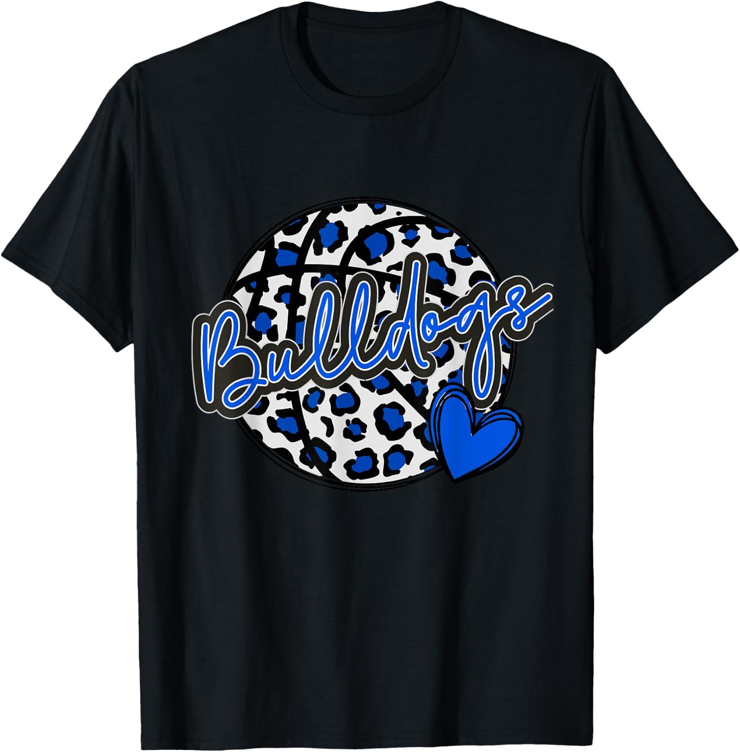 Leopard Cheetah Basketball BULLDOGS Blue Spirit Game T-Shirt - T-Shirt | Black