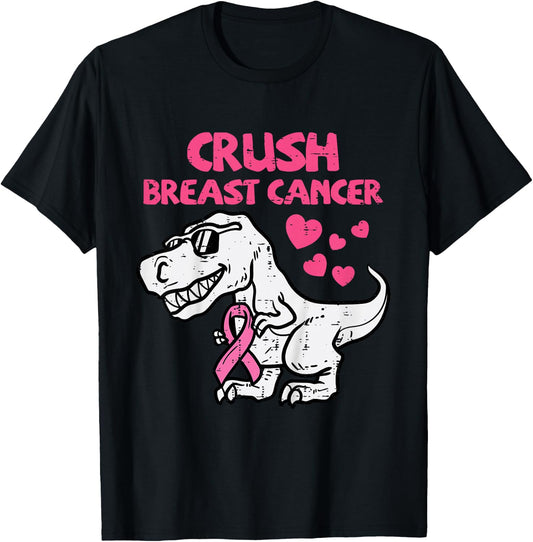 Crush Breast Cancer Trex Dino Awareness Toddler Boys Kids T-Shirt - T-Shirt | Black