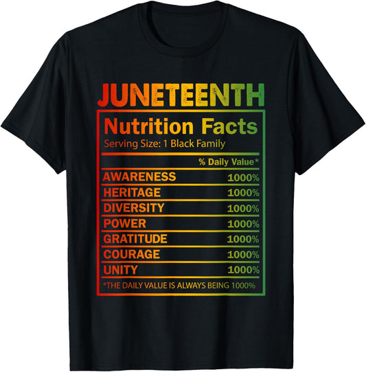 Juneteenth Nutrition Facts 1865 Black Family Black History T-Shirt - T-Shirt | Black
