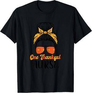 Fall Bun One Thankful Nurse Thanksgiving Nursing RN Women T-Shirt - T-Shirt | Black