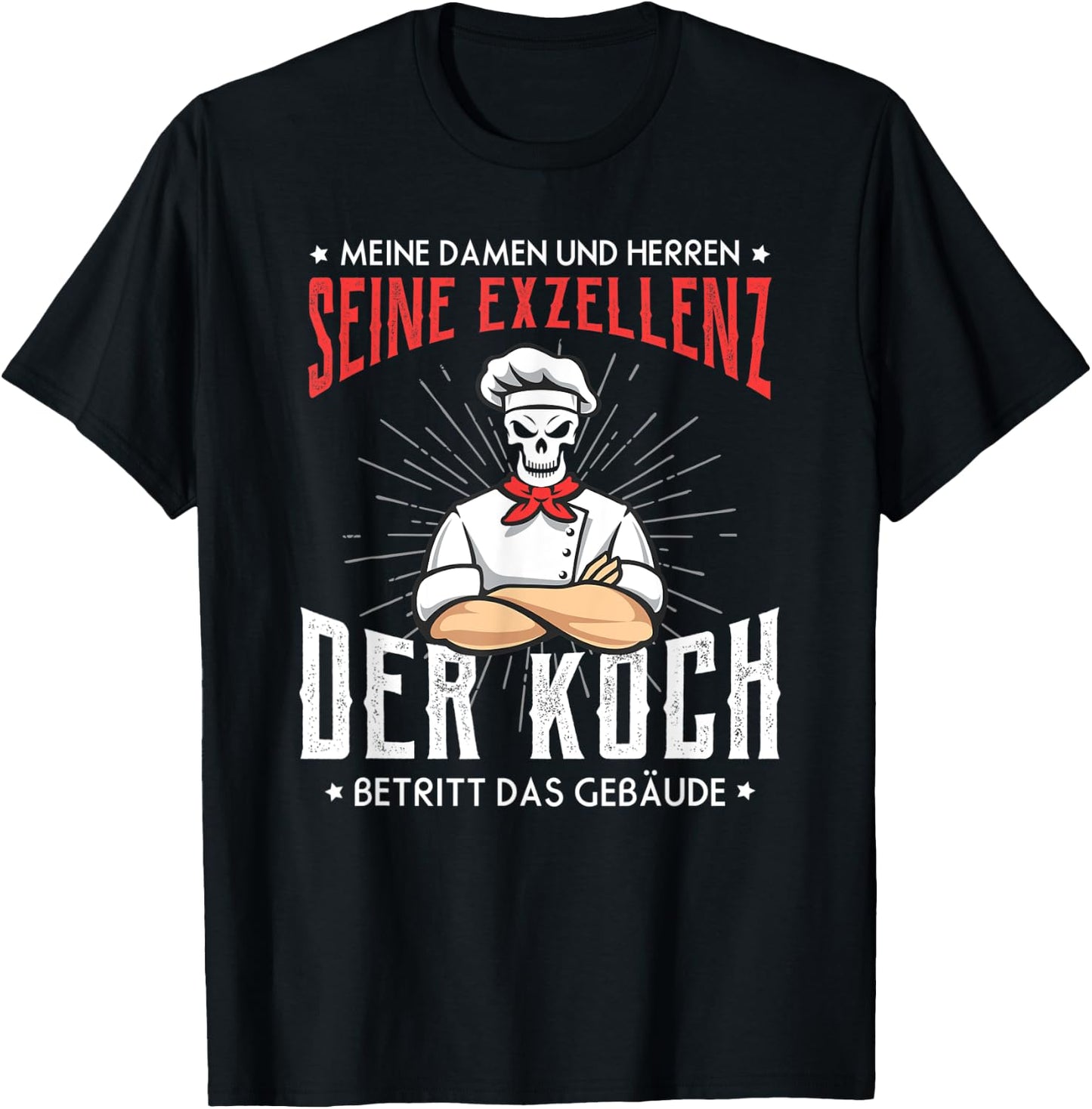 Excellence Cook Enters the Building, Chefs Kitchen Skull T-Shirt - T-Shirt | Black