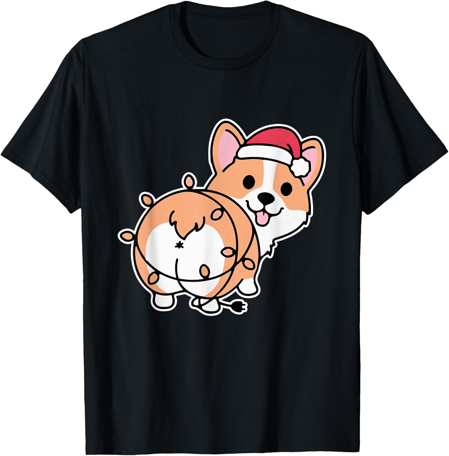 Corgi Christmas Lights Pajama Cute Dog Puppy Lover X-Mas Men Women Kids T-Shirt - T-Shirt | Black