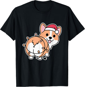 Corgi Christmas Lights Pajama Cute Dog Puppy Lover X-Mas Men Women Kids T-Shirt - T-Shirt | Black