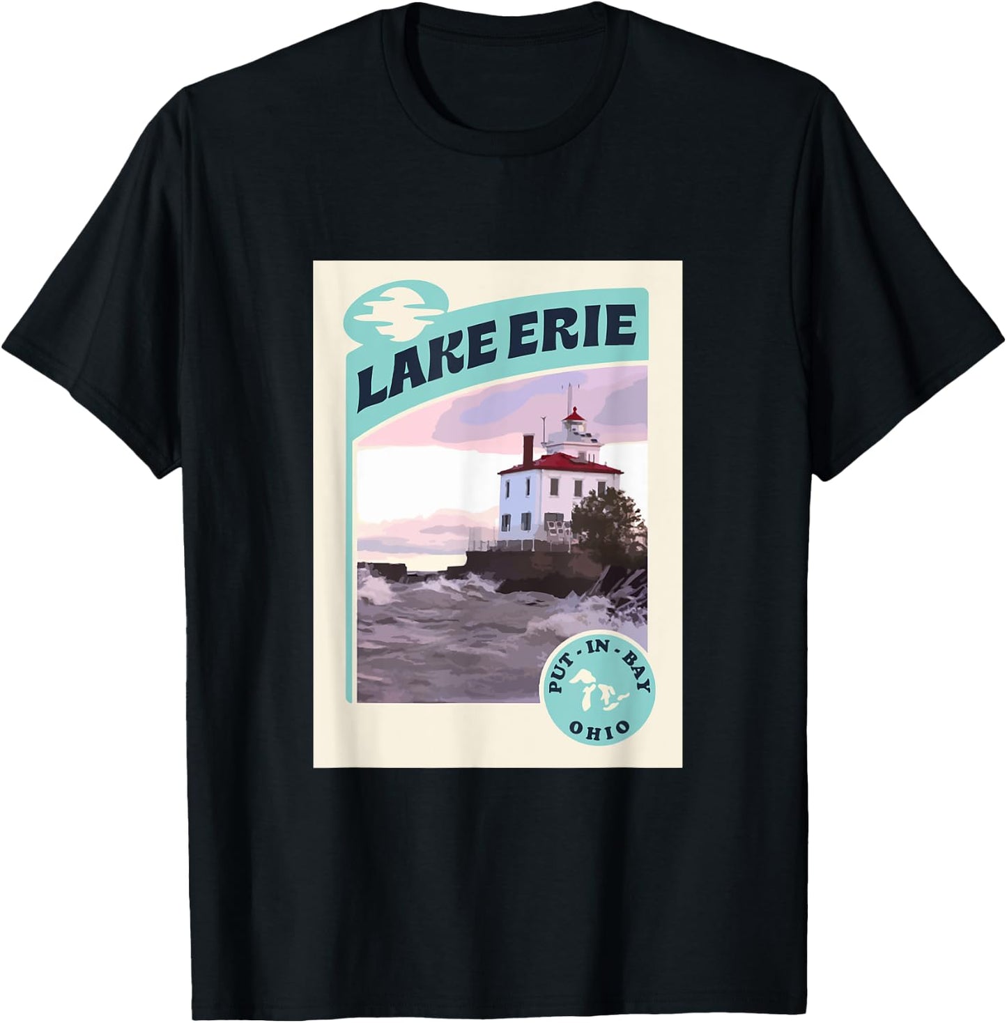 Vintage Put In Bay Lake Erie Ohio Lighthouse Travel Souvenir T-Shirt - T-Shirt | Black