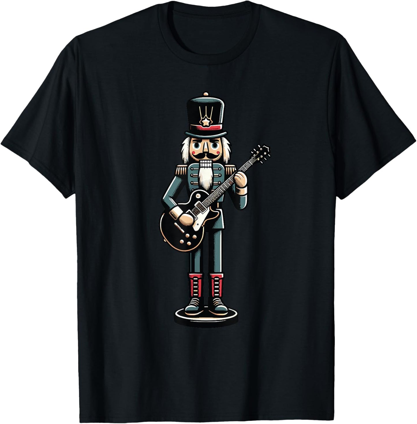 Guitar Player Nutcracker Crushing It Christmas T-Shirt - T-Shirt | Black