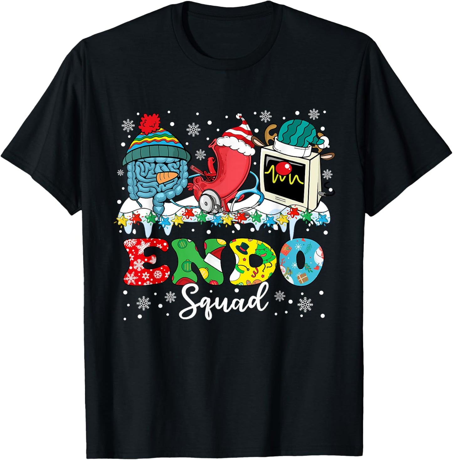 Endoscopy Squad Stomach Santa Hat Endoscopy Tech Christmas T-Shirt - T-Shirt | Black