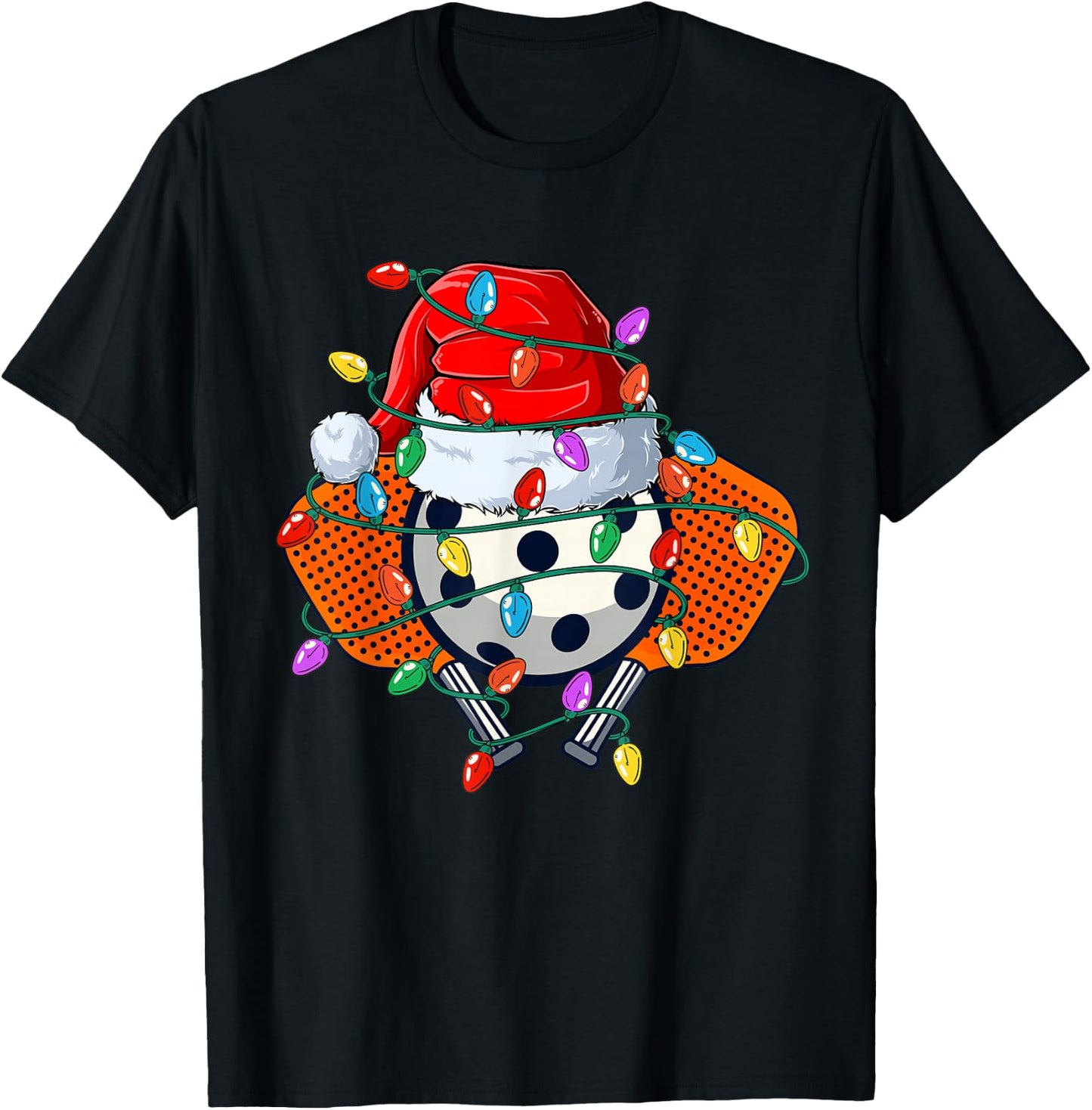 Christmas Pickleball Xmas Santa Sports Hat Ball Kids Boy Men T-Shirt - T-Shirt | Black