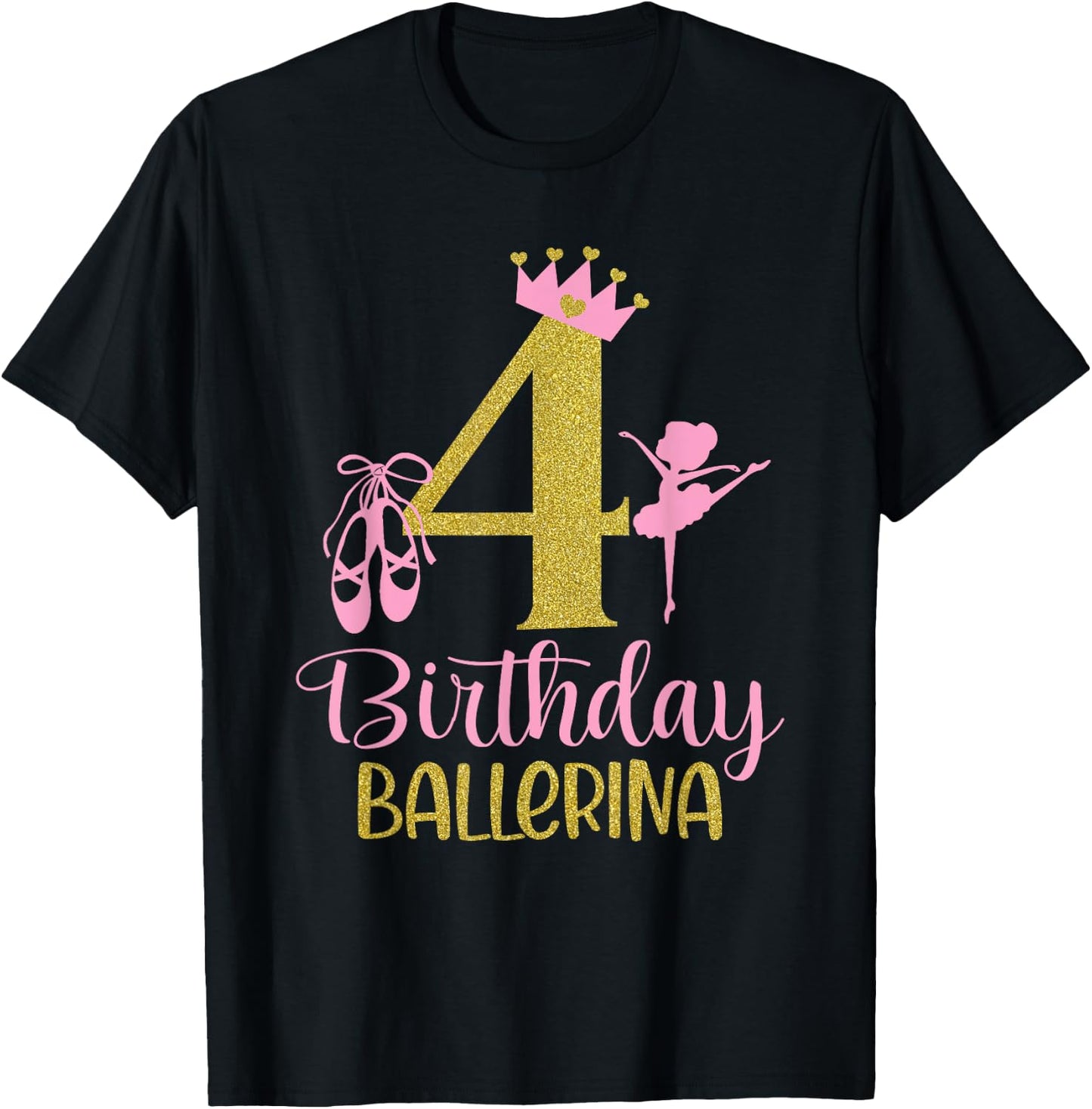 Ballerina 4th Birthday Outfit Dancer Ballet Swan Tutu Girls T-Shirt - T-Shirt | Black