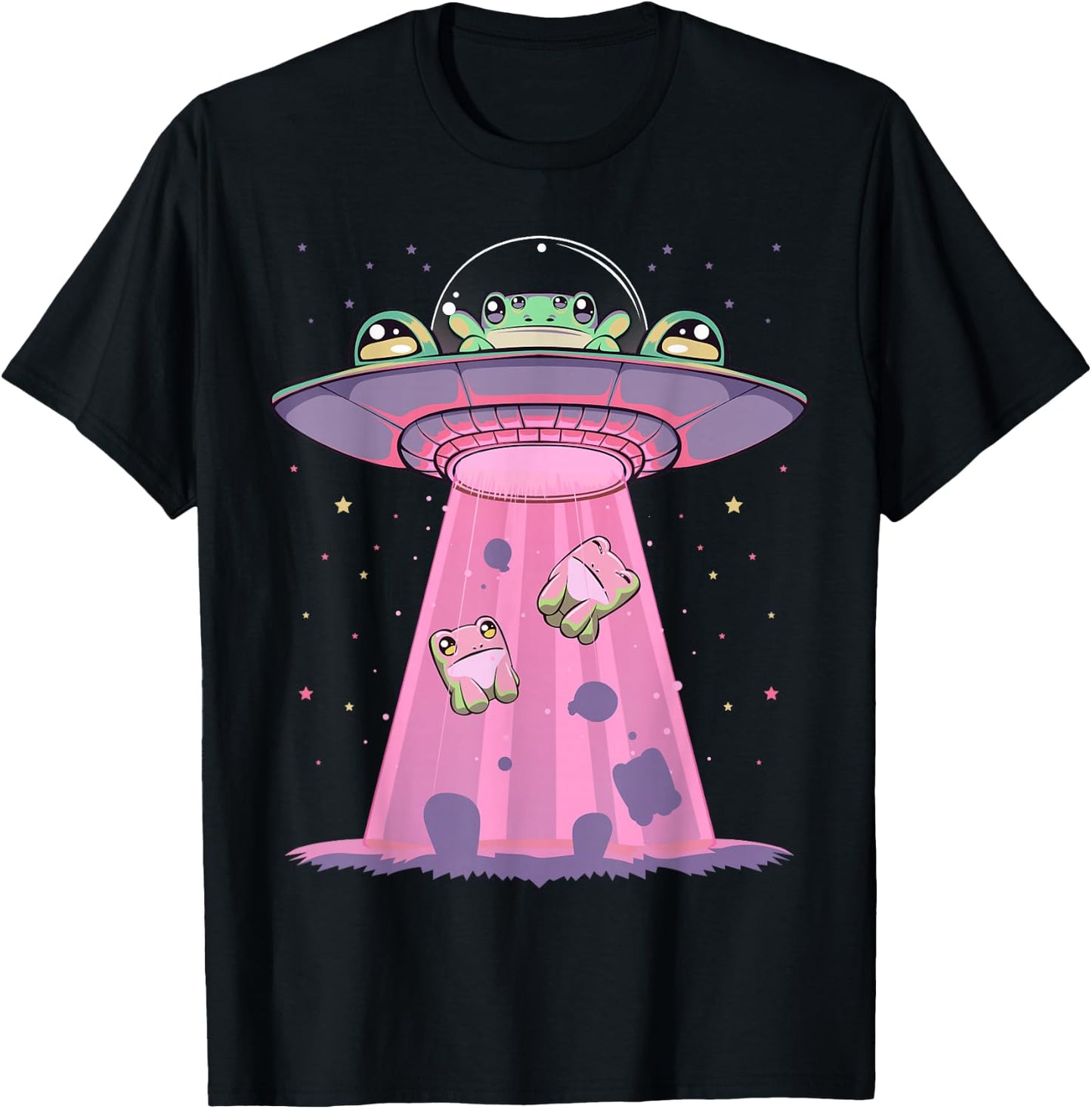 Kawaii Frogs UFO Aliens Frog T-Shirt - T-Shirt | Black