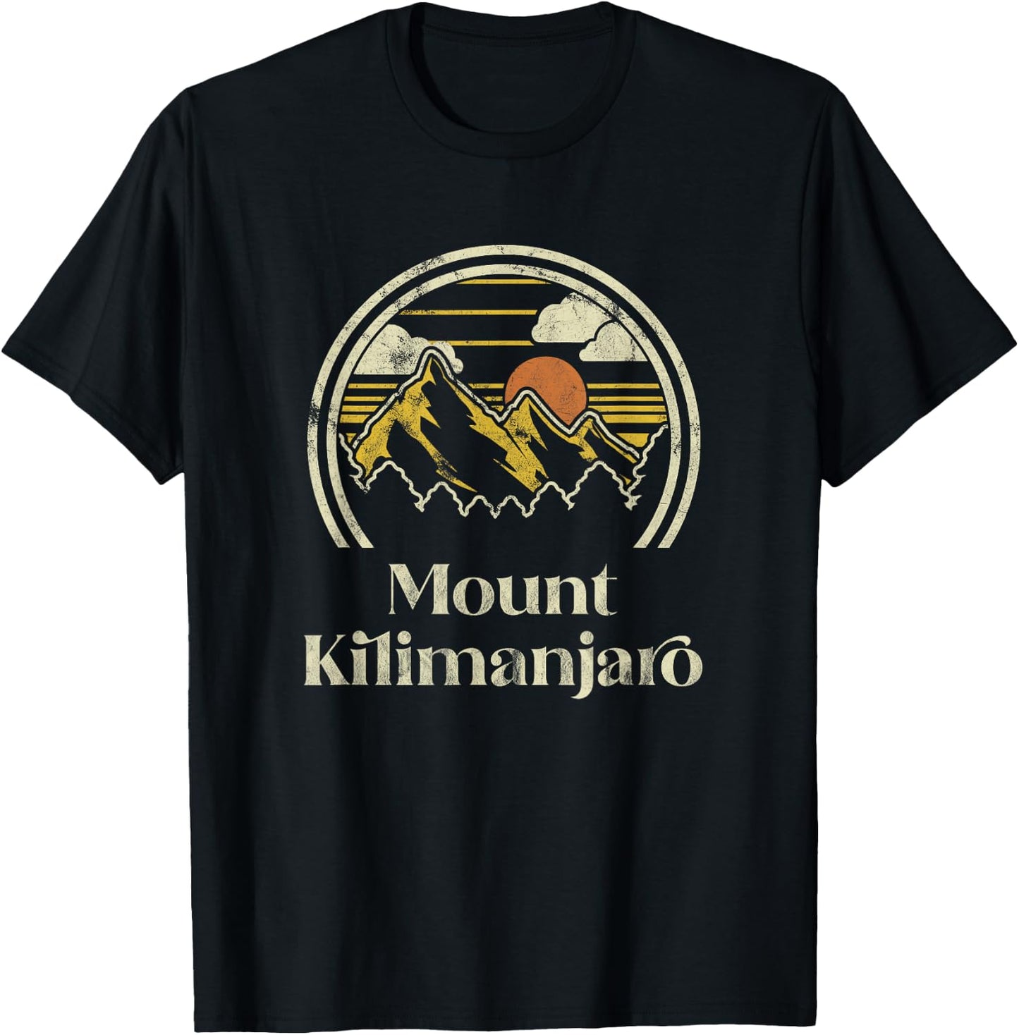 Mount Kilimanjaro Mountains Tanzania Hiking Outdoors Retro T-Shirt - T-Shirt | Black