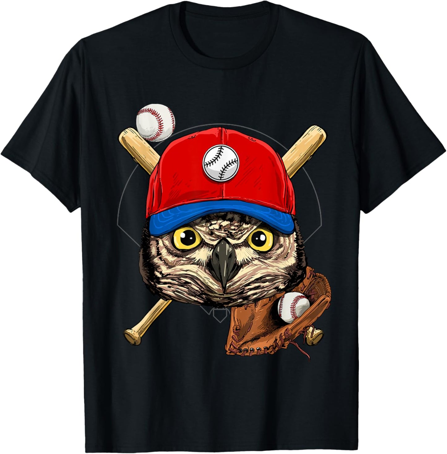 Owl Baseball Owl Lovers Baseball Player T-Shirt - T-Shirt | Black