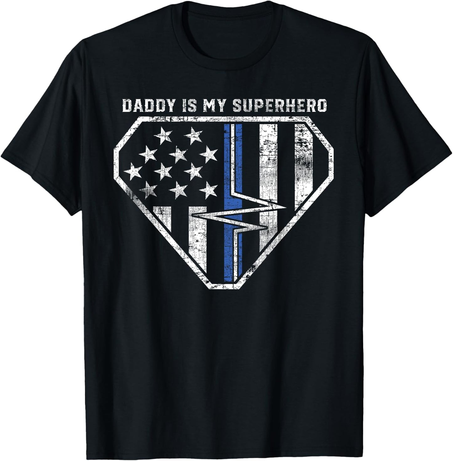 Daddy is My Superhero Blue and White Line EMT EMS Paramedic T-Shirt - T-Shirt | Black