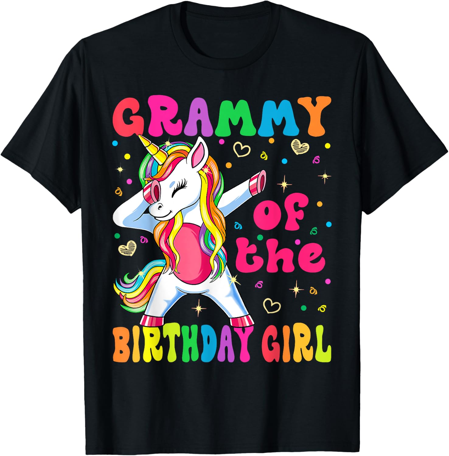 Grammy of the Birthday Princess Girl Dabbing Unicorn T-Shirt - T-Shirt | Black