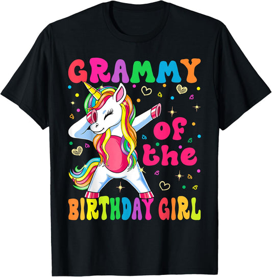 Grammy of the Birthday Princess Girl Dabbing Unicorn T-Shirt - T-Shirt | Black