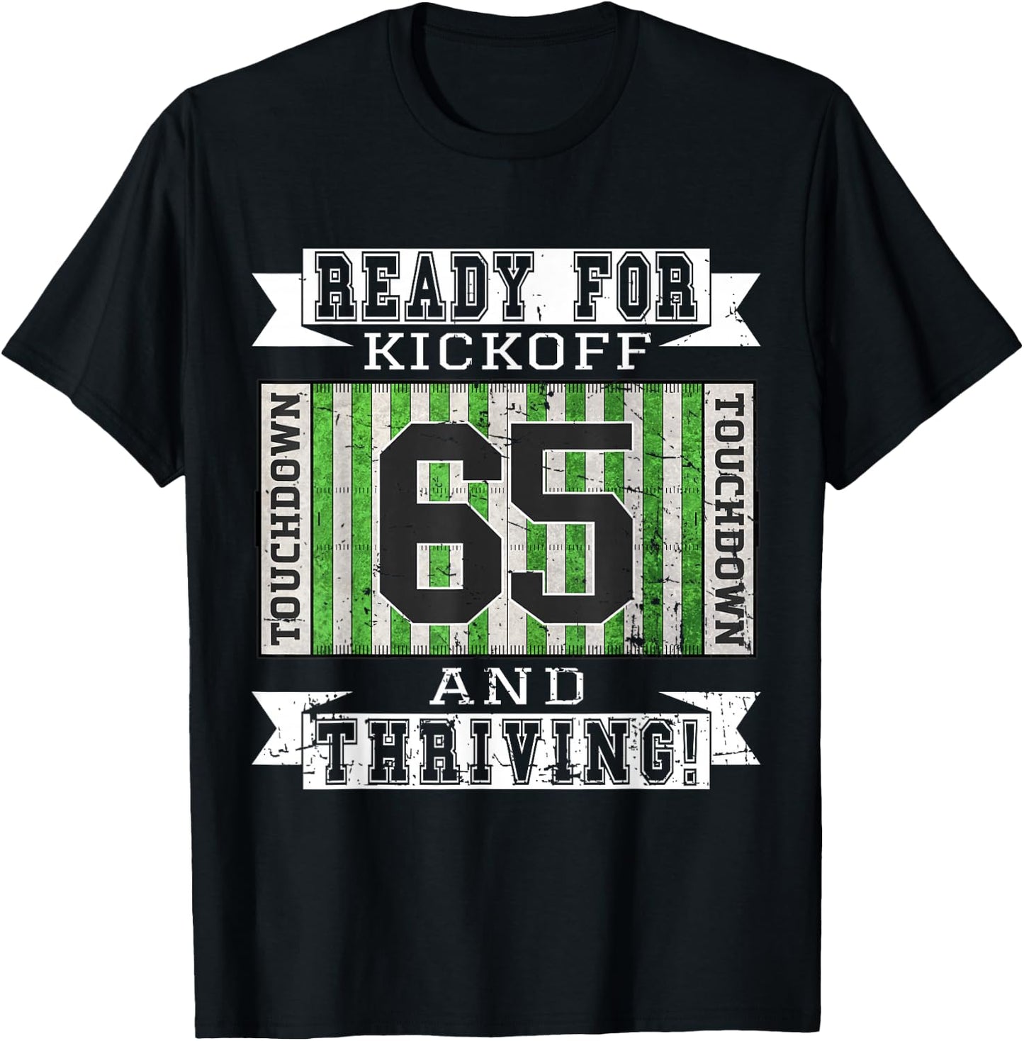 65th Football Birthday Party - 65 Years Old Football Fan T-Shirt - T-Shirt | Black