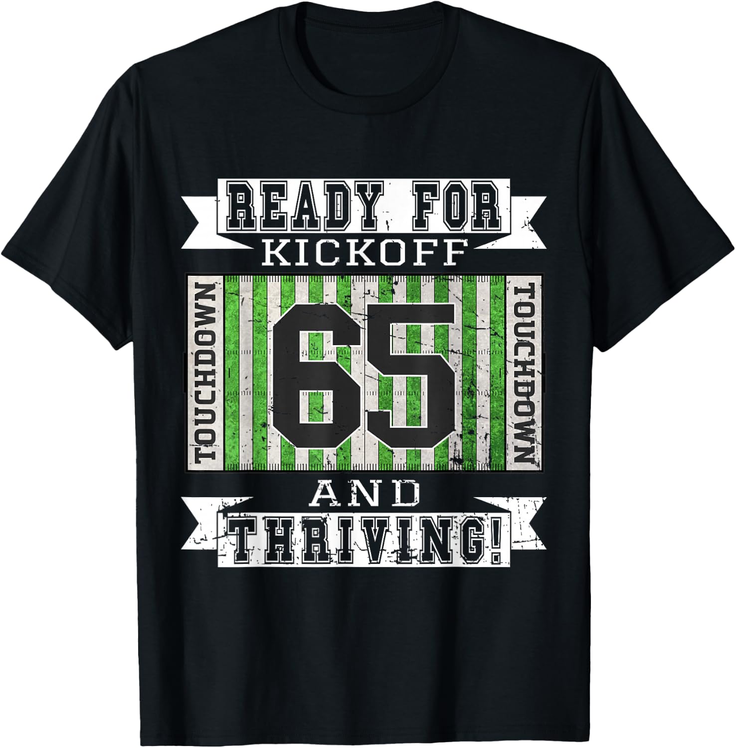 65th Football Birthday Party - 65 Years Old Football Fan T-Shirt - T-Shirt | Black