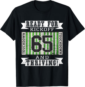 65th Football Birthday Party - 65 Years Old Football Fan T-Shirt - T-Shirt | Black
