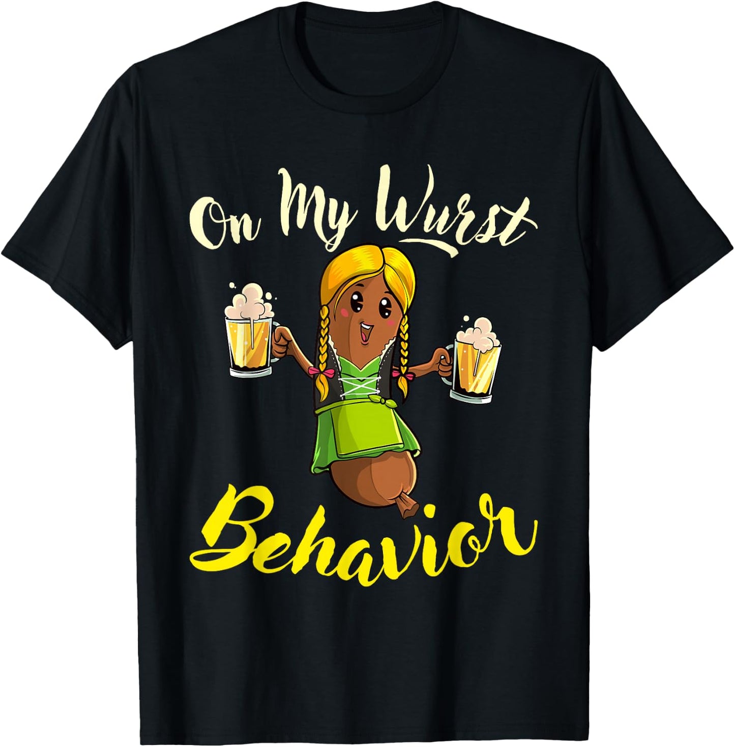 On My Wurst Behavior Funny Bratwurst German Oktoberfest T-Shirt - T-Shirt | Black