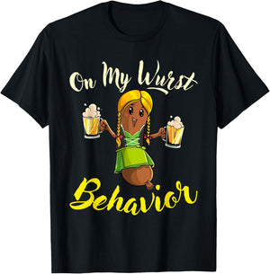 On My Wurst Behavior Funny Bratwurst German Oktoberfest T-Shirt - T-Shirt | Black
