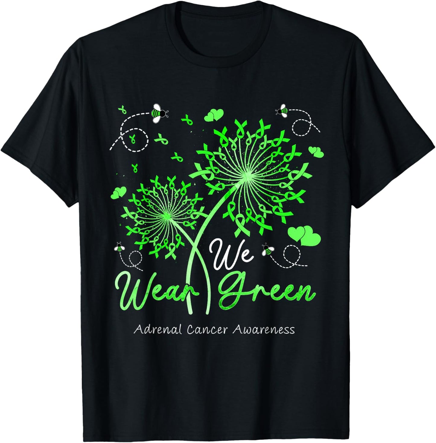 Dandelion We Wear Green Ribbon Adrenal Cancer Awareness T-Shirt - T-Shirt | Black