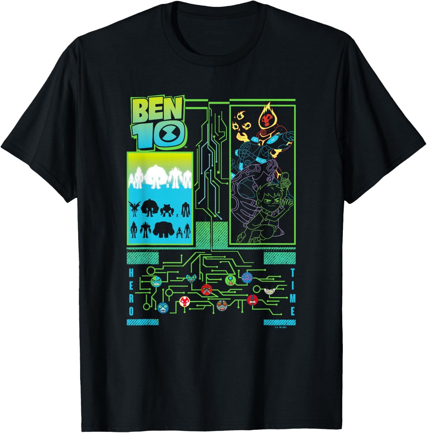 Ben 10 Group Cyber Tech Poster T-Shirt - T-Shirt | Black