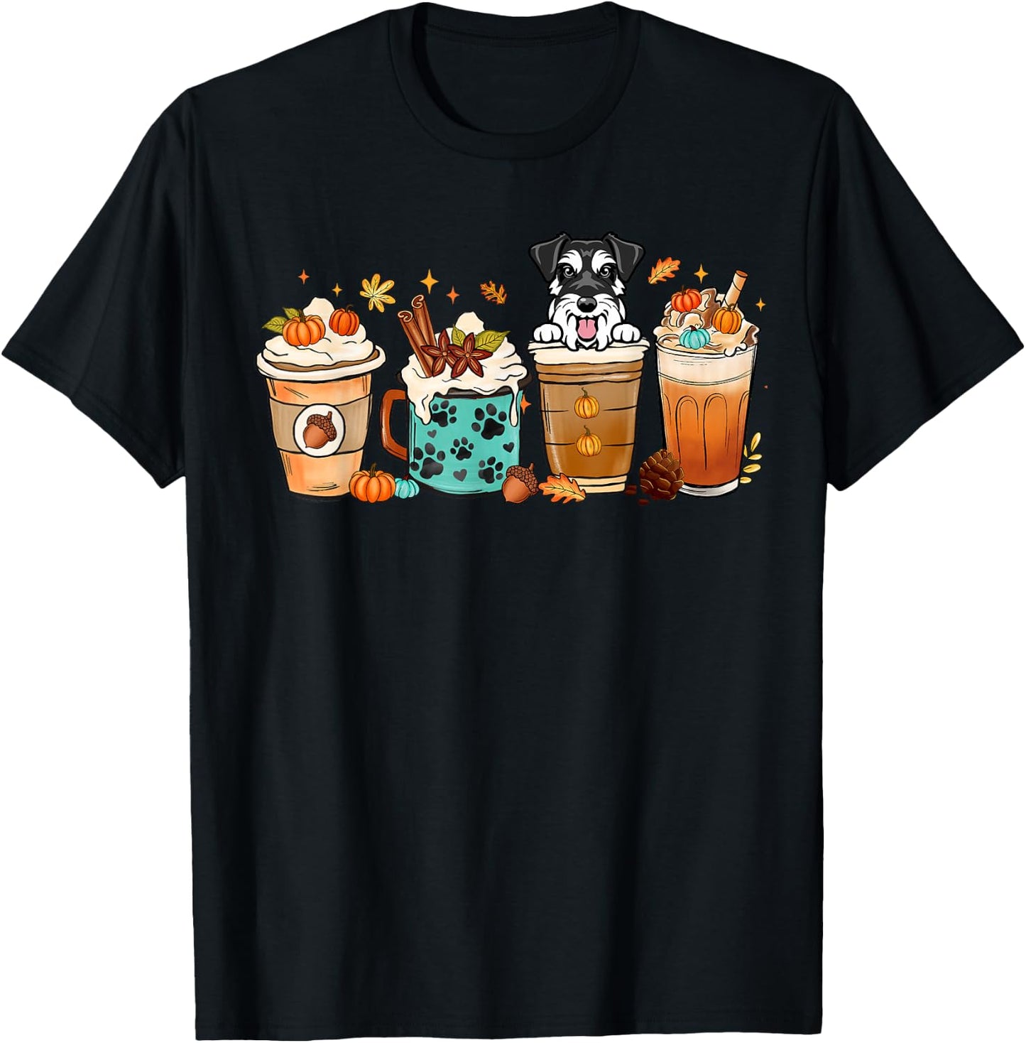 Mini Schnauzer Dog Fall Autumn Coffee Cups Halloween Pet Dog Women T-Shirt - T-Shirt | Black