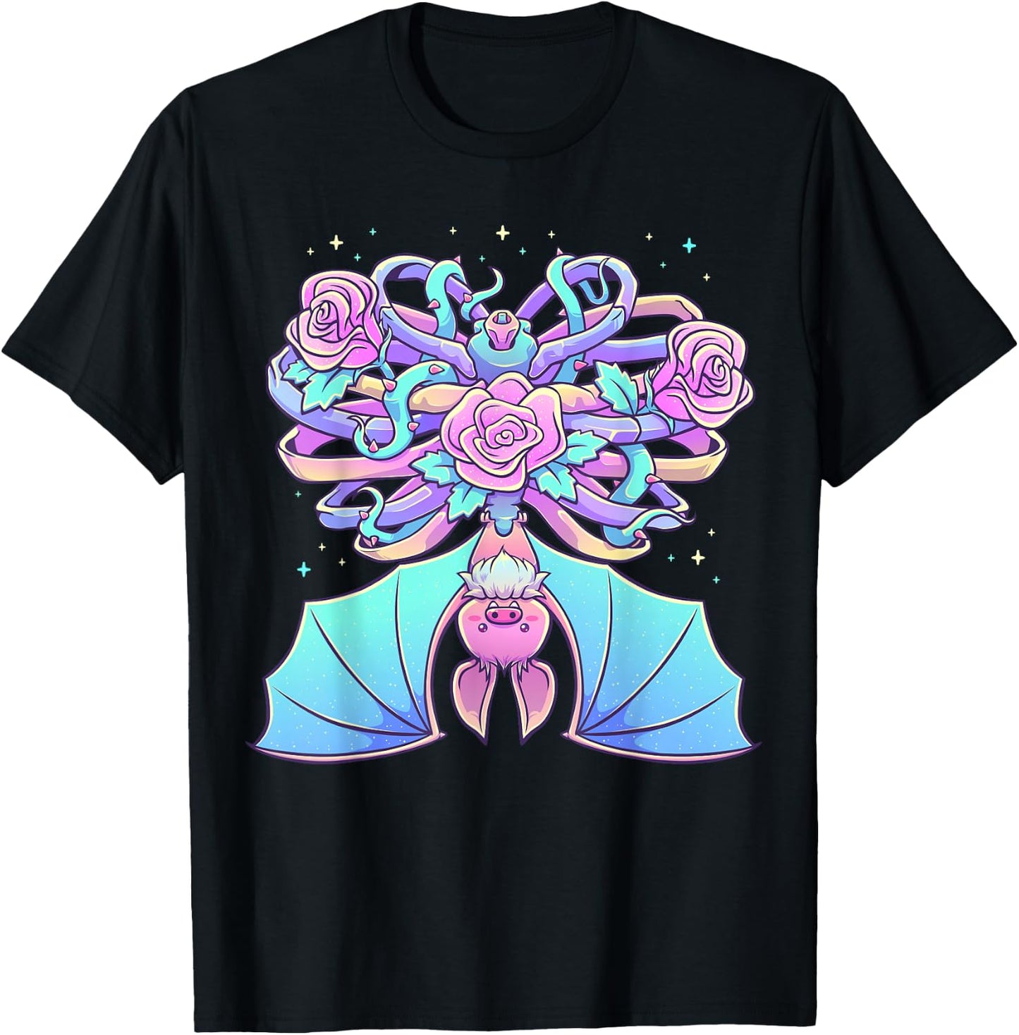 Kawaii Pastel Goth Cute Creepy Bat Skeleton Witchy Aesthetic T-Shirt - T-Shirt | Black