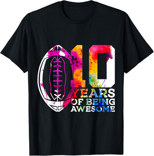10 Years of Being Awesome Football 10th Birthday T-Shirt - T-Shirt | Black