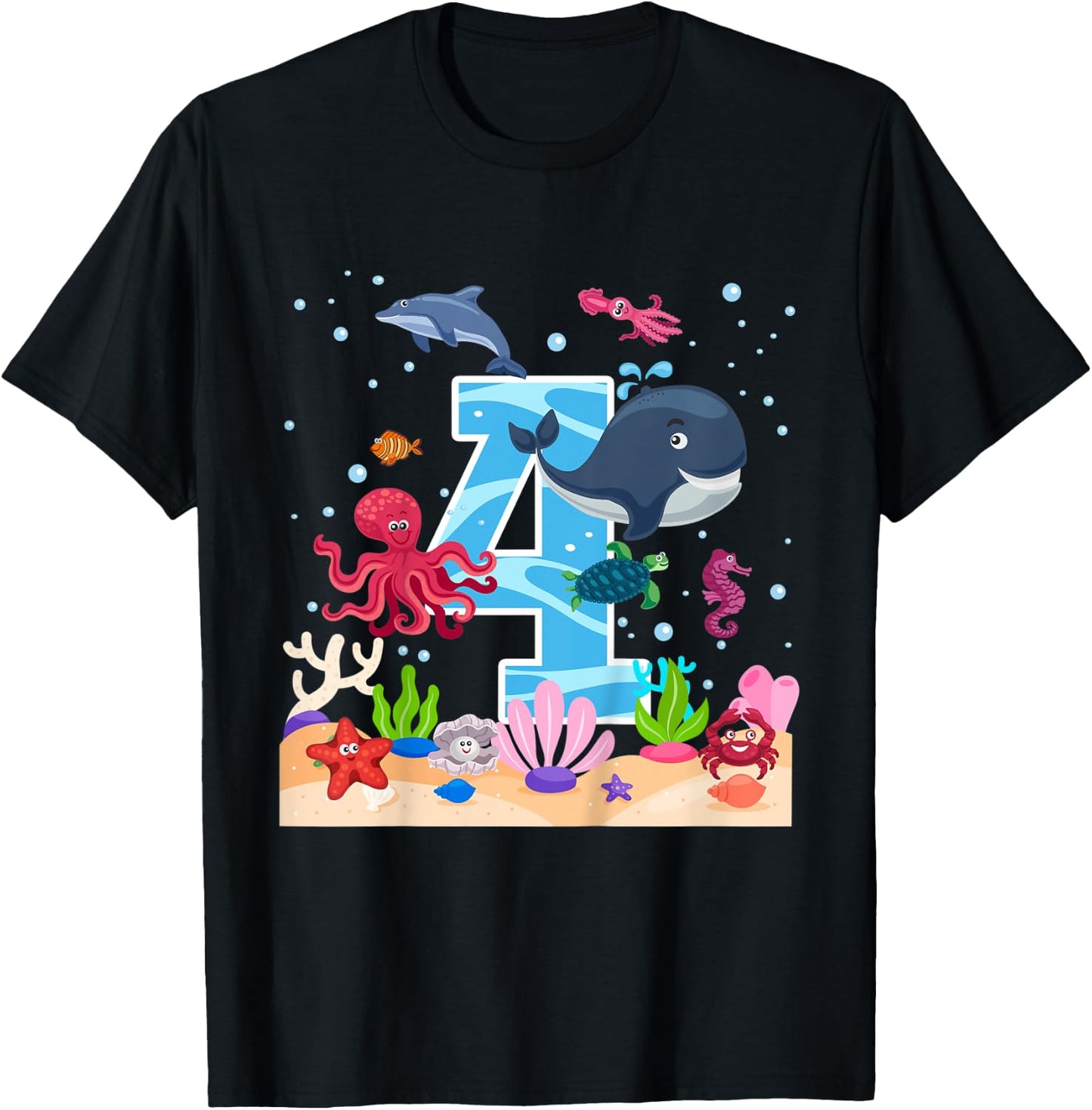 Kids 4th Birthday Party Sea Fish Aquarium Birthday Boy T-Shirt - T-Shirt | Black