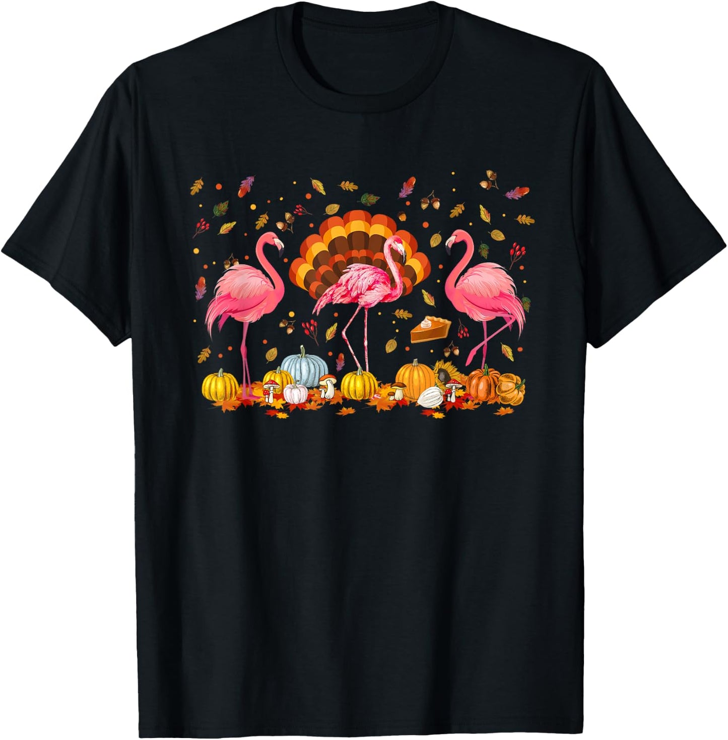 Happy Thanksgiving Flamingo Happy Fall Y'all Thankful Season T-Shirt - T-Shirt | Black