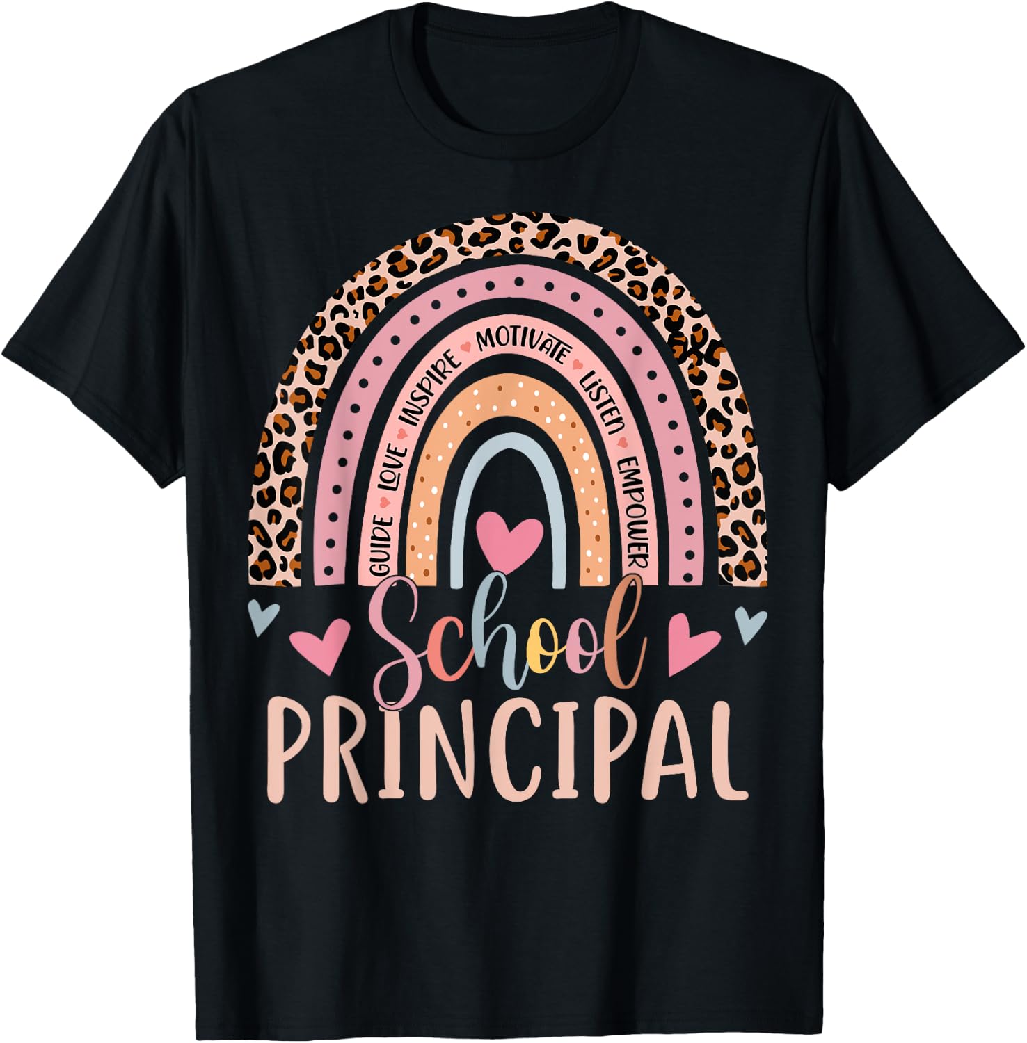 School Principal Rainbow Leopard Funny School Principal T-Shirt - T-Shirt | Black