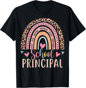School Principal Rainbow Leopard Funny School Principal T-Shirt - T-Shirt | Black