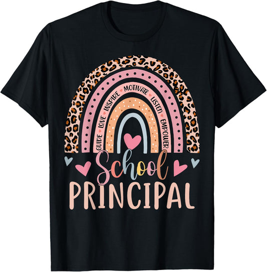 School Principal Rainbow Leopard Funny School Principal T-Shirt - T-Shirt | Black