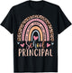 School Principal Rainbow Leopard Funny School Principal T-Shirt - T-Shirt | Black