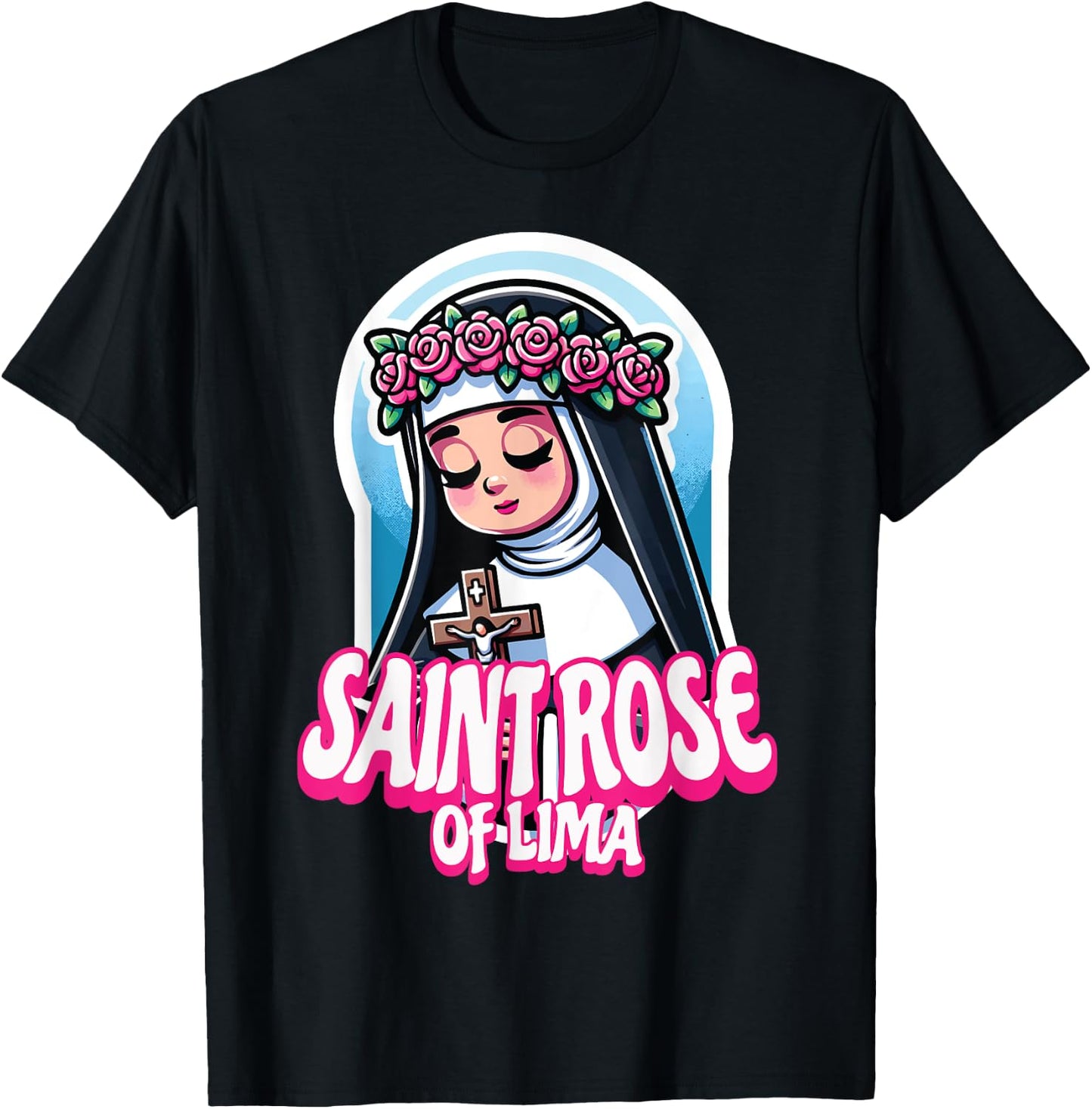 St Rose of Lima Catholic Saint Peru Philippines Crucifix T-Shirt - T-Shirt | Black