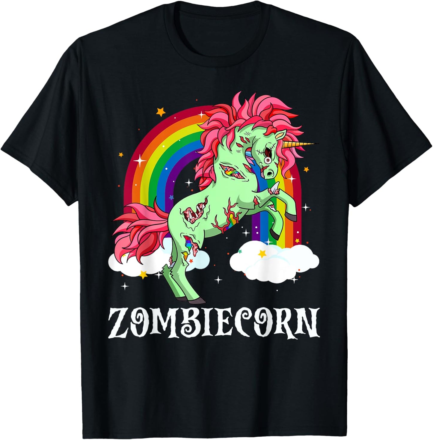 Zombiecorn Zombie Unicorn Halloween Women Girls Rainbow T-Shirt - T-Shirt | Black