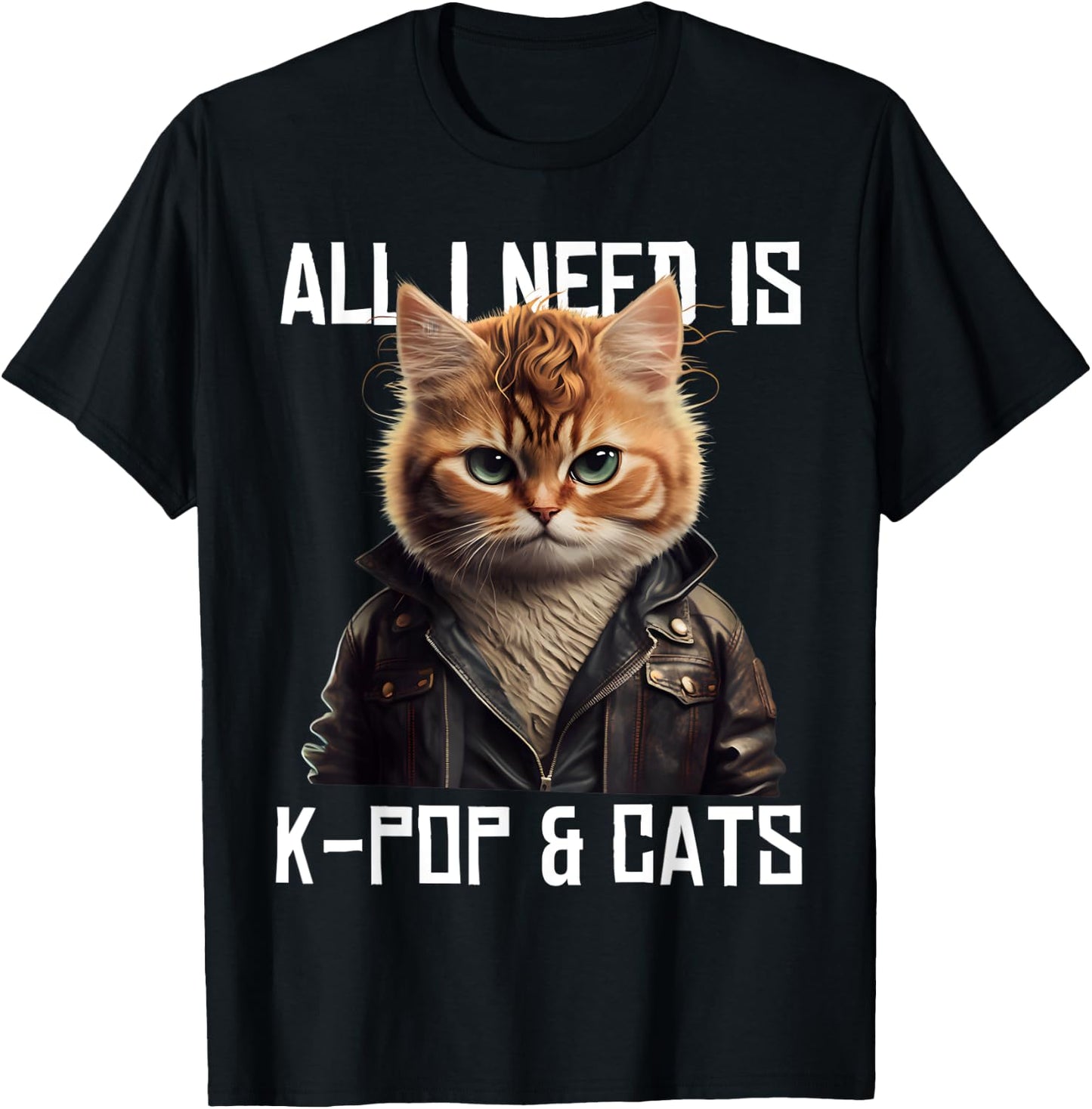 All I Need Is K-Pop and Cats KPop Music Outfit Dress Korean T-Shirt - T-Shirt | Black