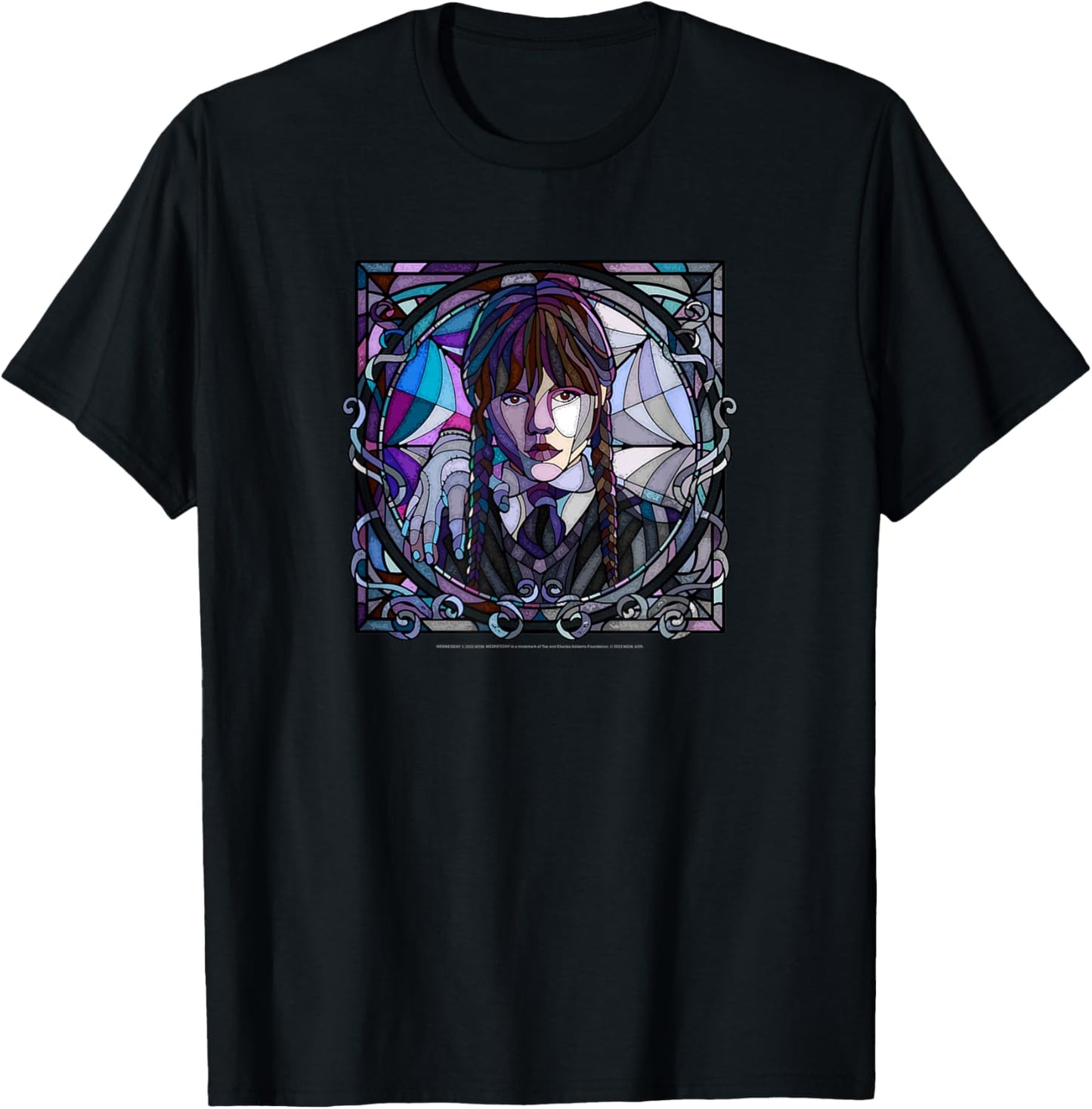 Wednesday & Thing Stained Glass Square Portrait T-Shirt - T-Shirt | Black