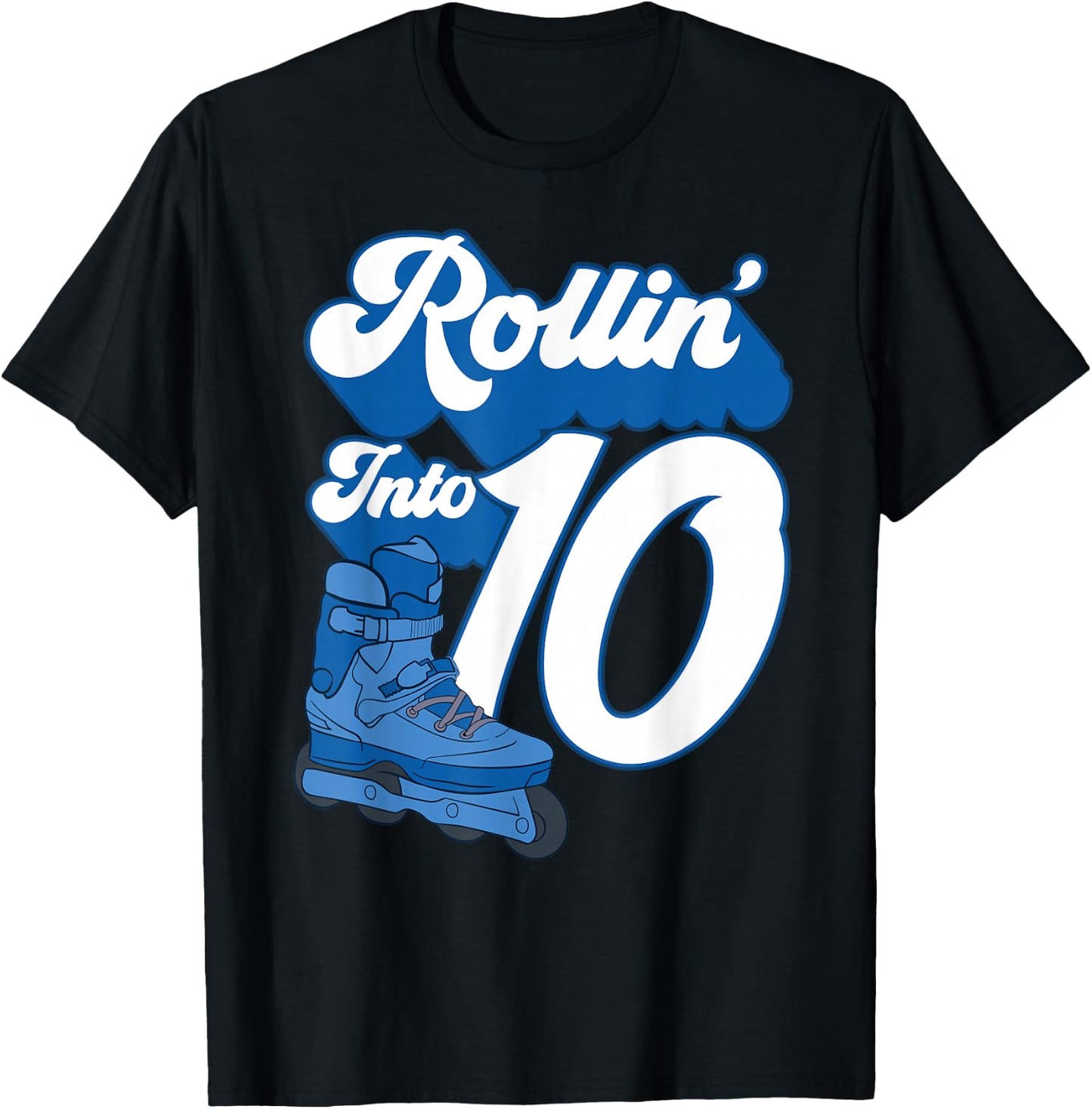 Rollin' Into 10 Roller Skating Birthday 10th Boy Kids Skate T-Shirt - T-Shirt | Black